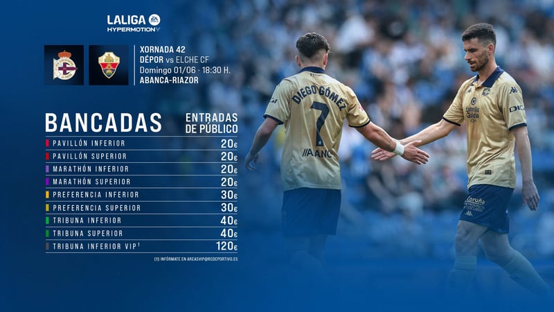 Á venda as entradas de público para o peche da liga 2024-25, o domingo 1 de xuño ás 18:30 ante o Elche CF en ABANCA-RIAZOR
