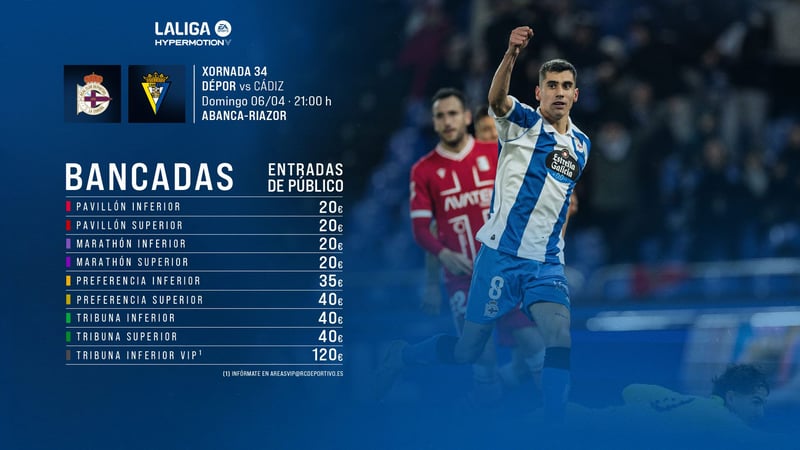 Á venda as entradas de público para o partido ante o Cádiz CF do domingo 6 de abril en ABANCA-RIAZOR