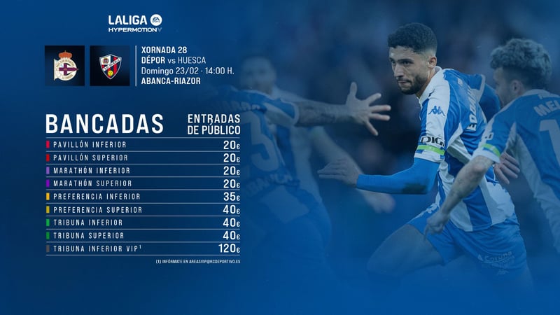 Á venda as entradas de público para o partido ante a SD Huesca do domingo 23 de febreiro en ABANCA-RIAZOR