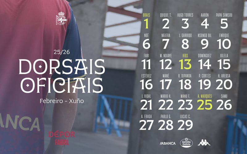 Listado definitivo de dorsales del Fabril para esta temporada 2025-26