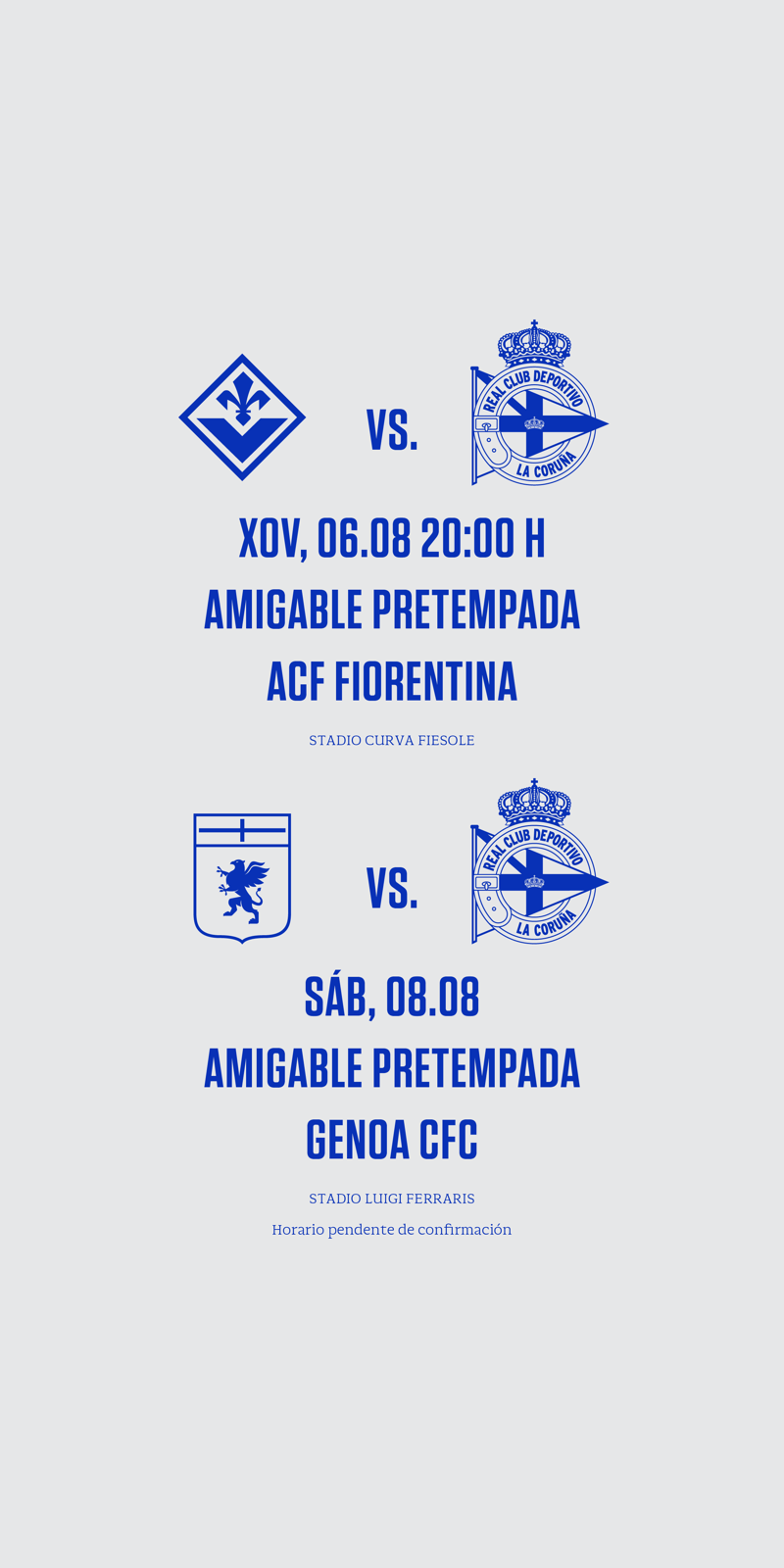 ACF Fiorentina y Genoa CFC se medirán al Dépor en esta pretemporada