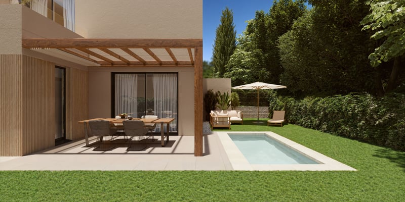 Espacio exterior de vivienda con zona de descanso en Jardín de Vega