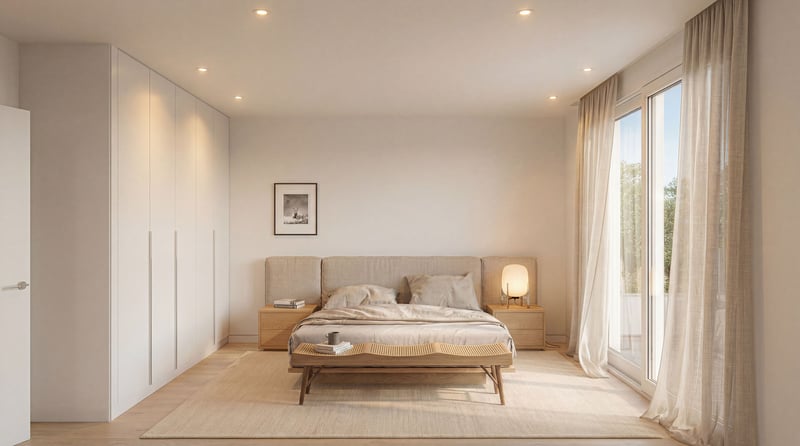 Dormitorio principal con armarios empotrados en Jardín de Vega